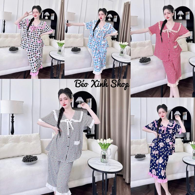  Đồ Bộ - Đồ Ngủ Lửng Pijama Bigsize 50-100kg Vải Lụa Nhật Mềm Mịn Mát Nữ Women Quần Ngủ Áo Ngủ - A.5210 
