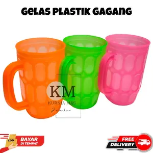 (12 pcs) Gelas Cangkir Plastik Mug Plastik Besar Dengan Pegangan Gelas Minum Gelas Es Gelas Bir Cangkir Minum Murah Grosir