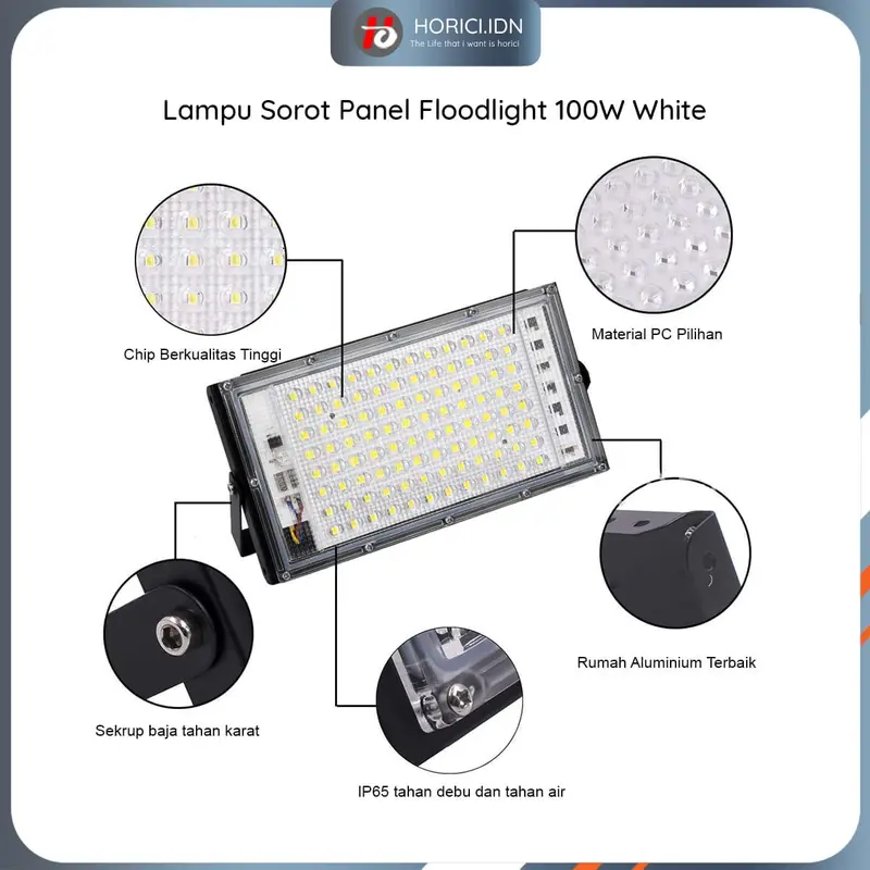 HORICI LAMPU SOROT / LAMPU PANEL LED FLOODLIGHT 100W WHITE / WATERPROOF 4