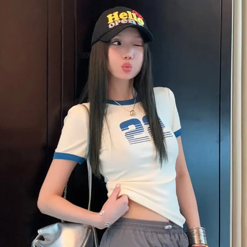 Women T-shirt, Crew Neck Short Sleeve Letters PrintFit Summer Tops Streetwear for Casual Daily