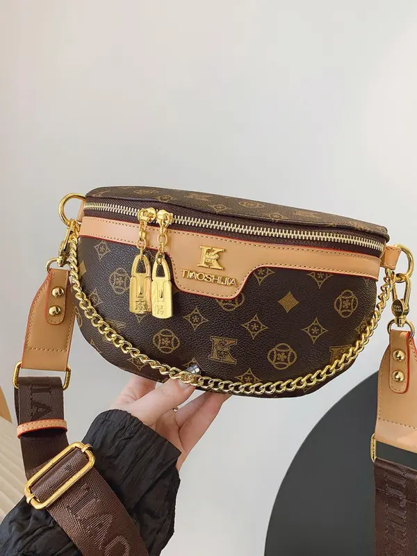 Women's Fashionable Geometric Pattern Crossbody Bag, Casual PU Leather Zipper Shoulder Bag for Daily Used, Trendy Versatile High-quality Daily Commuting Bag 3