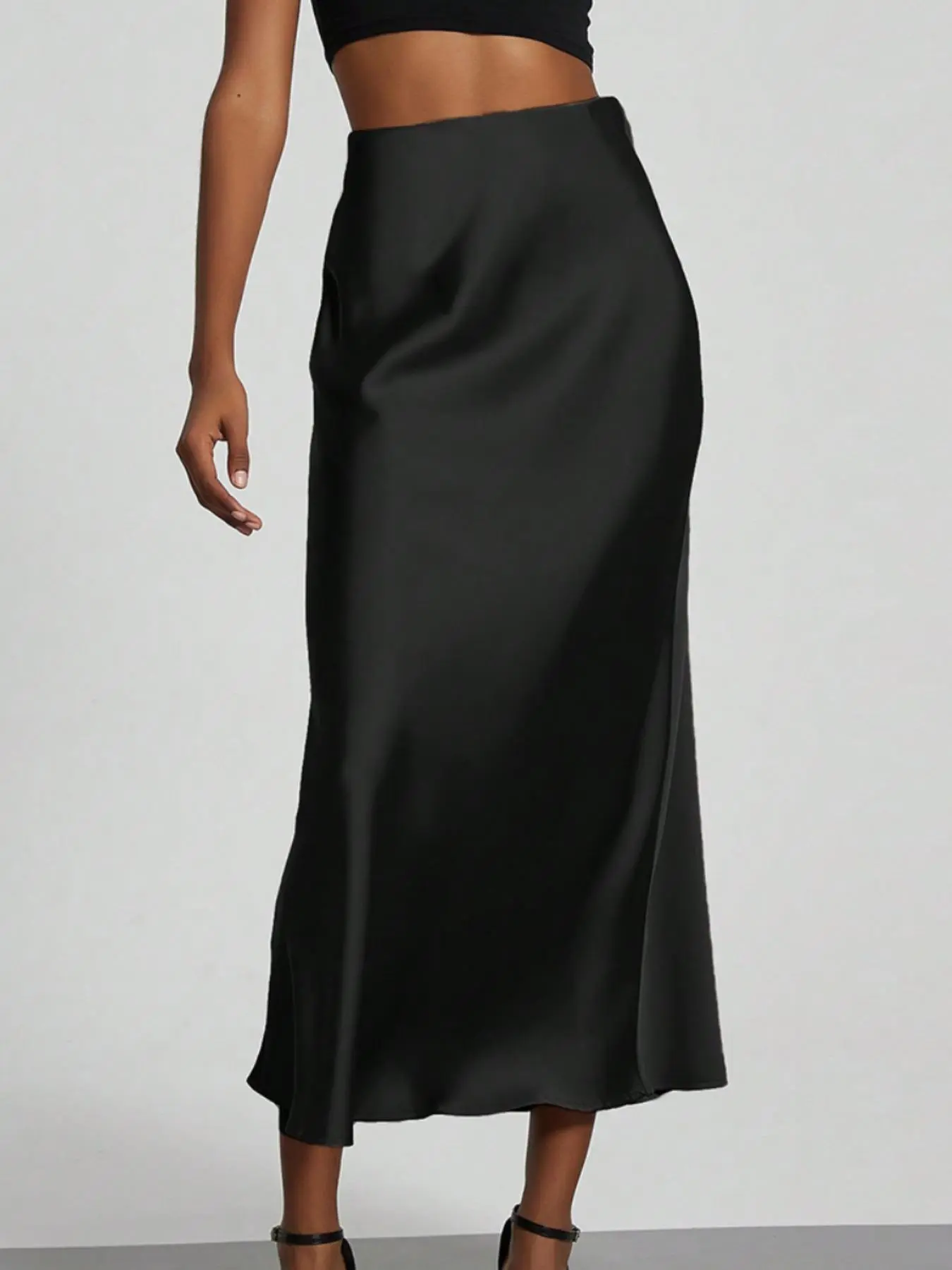 Women's Plain Elastic Waist Satin A Line Skirt, Elegant Fashion Casual Midi Skirt for Daily Outdoor Wear, Clothes for Women, Ladies Bottoms for All Seasons
