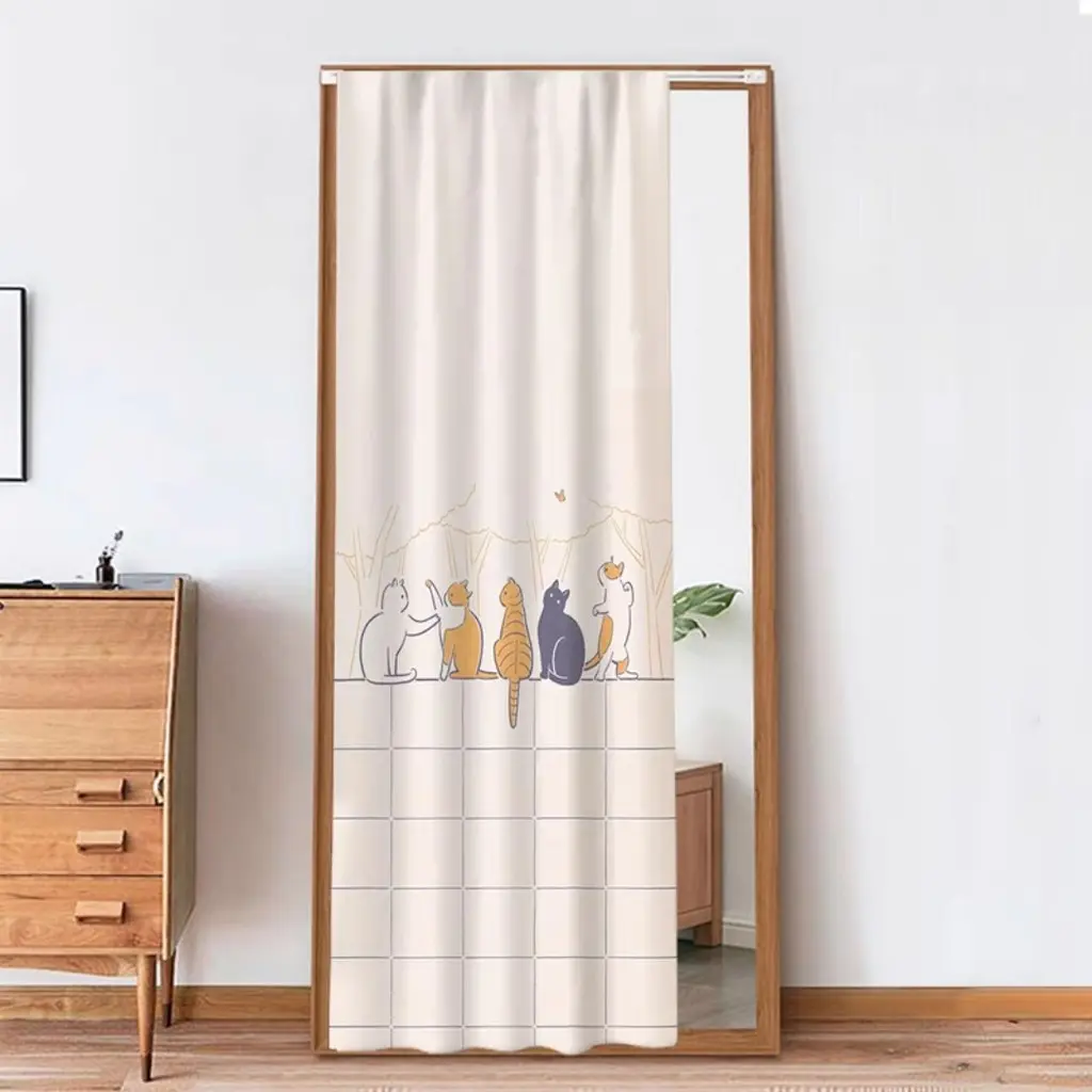 Full-Length Mirror Dust Proof Curtain, Makeup Mirror Cartoon Decoration, Dressing Mirror Blocking Curtain. Install With Velcro, No Tools, No Drilling, Customizable.