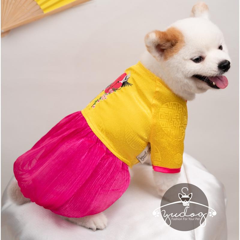 Áo đầm tết chó mèo yudog đầm bí gấm đông hưng mặc tết cho chó mèo thú cưng 7