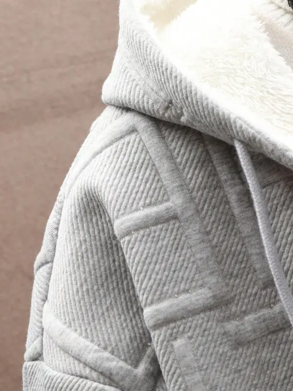 Men's Letter Embossed Drop Shoulder Zip Up Hooded Jacket, Regular Fit Casual Long Sleeve Drawstring Pocket Outerwear for Fall & Winter, Men's Clothes for Daily Wear 2