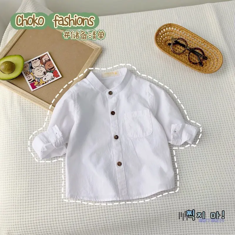 Áo Chokobaby sơ mi trắng cổ trụ tay dài(9-23kg) 1