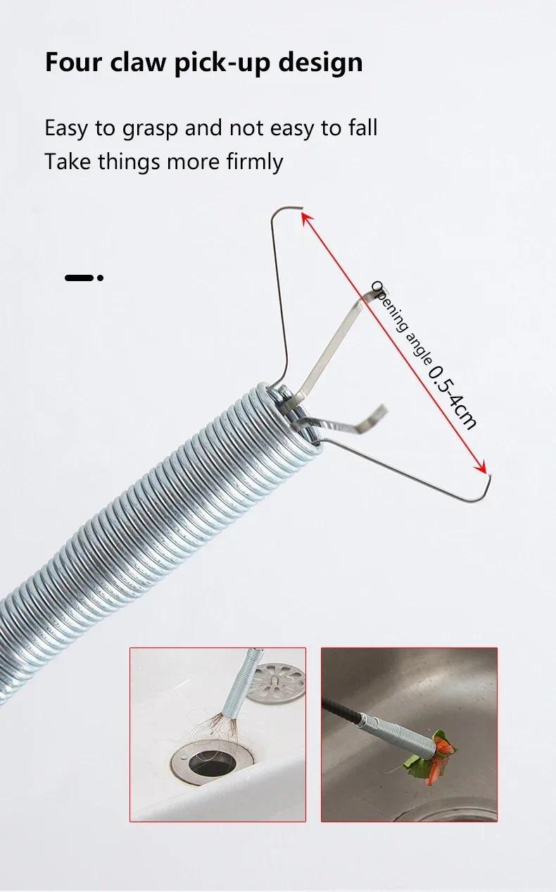 Product Introduction of 160cm Toilet Snake Tube Unblock Bathroom Sewer Dredge Anti-Clogging Tool Telescopic Flexible Pickup Claw Reusable Drain Cleaners 44