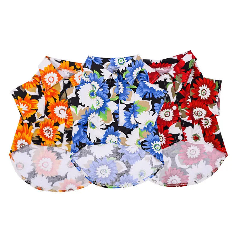 Xiahaone-Áo Thun Cho Chó Con, Phong Cách Bãi Biển Hawaii, In Hoa Cúc, Polyester, Cổ Áo Chui Đầu, Áo Cánh Cho Thú Cưng, Trang Phục Mùa Hè 8