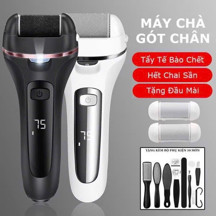 Máy Chà Gót Chân Cao Cấp Sạc Pin 2 Tốc Độ 3 Đầu Mài Tặng Kèm 10 Bộ Dụng Cụ Làm Nail