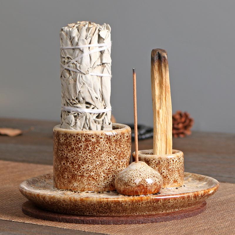 Product Introduction of Atmosphere Creator Export Nordic Style Ceramic Aromatherapy Candle Holder Black Sacred Wood Burning Plate Ceramic Base Wax Holder 14