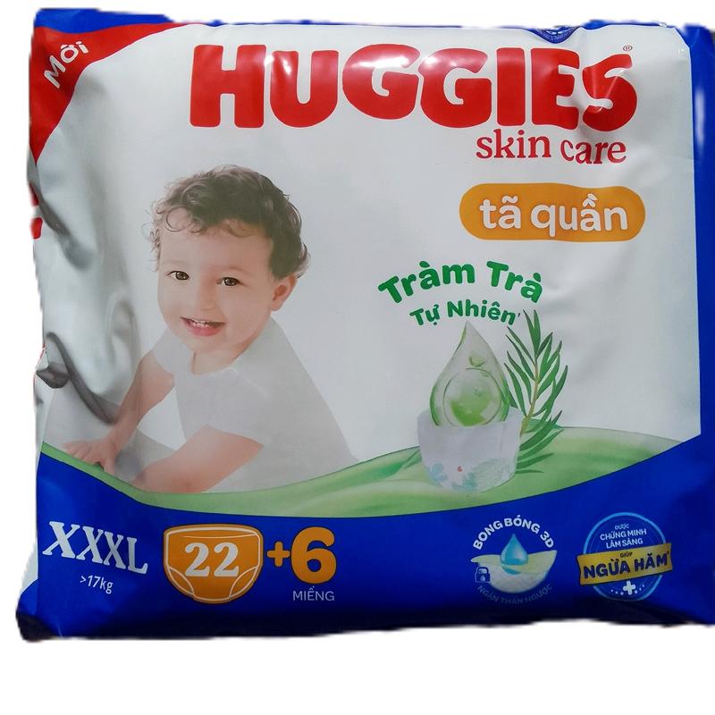 Tặng 6 miếng Tã quần huggies XXXL 22 +6 miếng trà tràm tự nhiên bỉm huggies XXXL 22+6