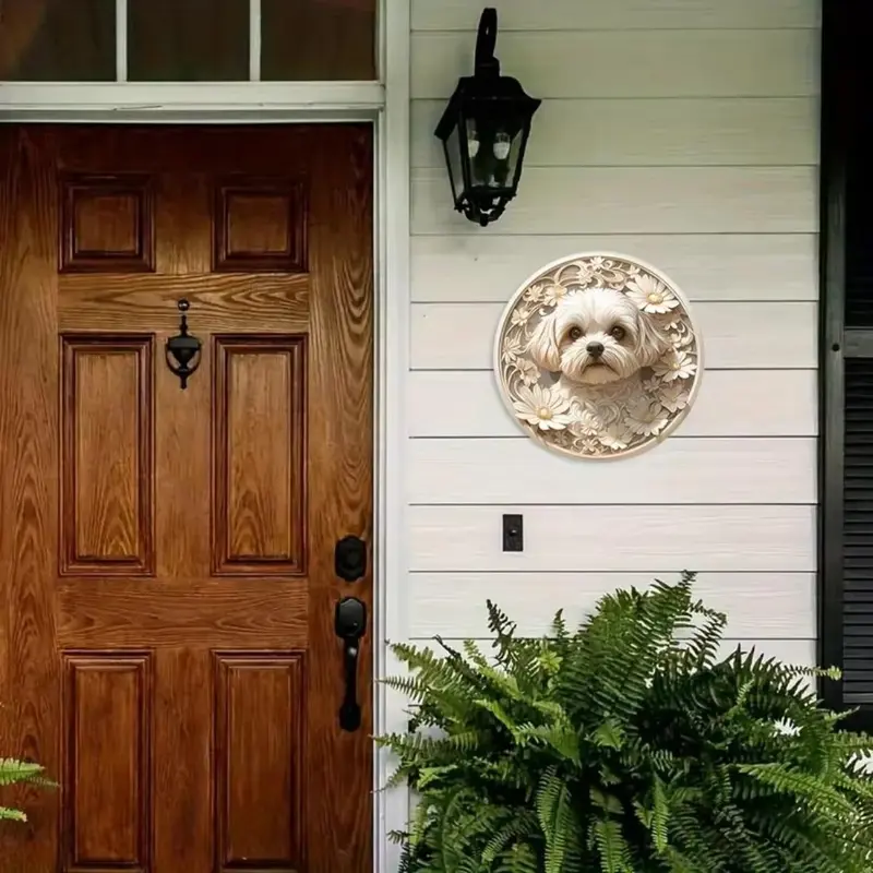 Summer Themed Dog Pattern Round Wall Sign, Durable & UV Resistant Wall Decor, Wall Art for Home, Tavern Or Club Decoration 5