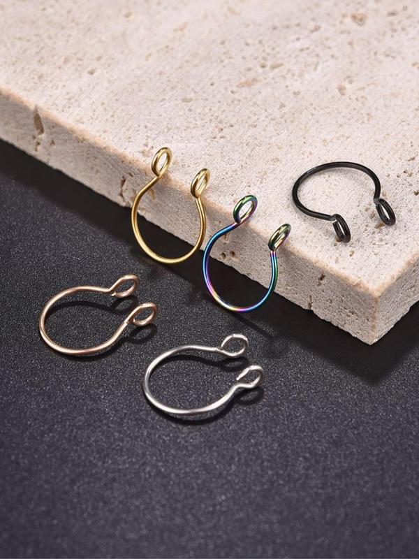 5pcs Stainless Steel Nose Cuff, U-shaped Fake Nose Rings, Casual Trendy Body Jewelry for Daily & Party Wear 2
