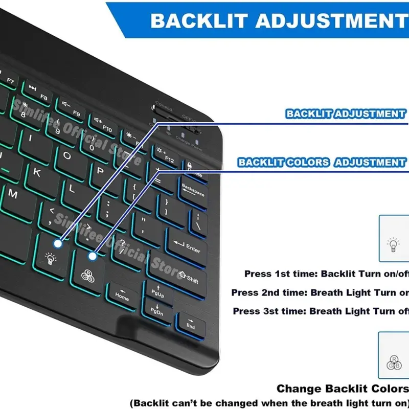 10 Inch Backlit Backlight Wireless Keyboard and Mouse Bluetooth LED Colorful For iPad Laptop Android Iphone 5