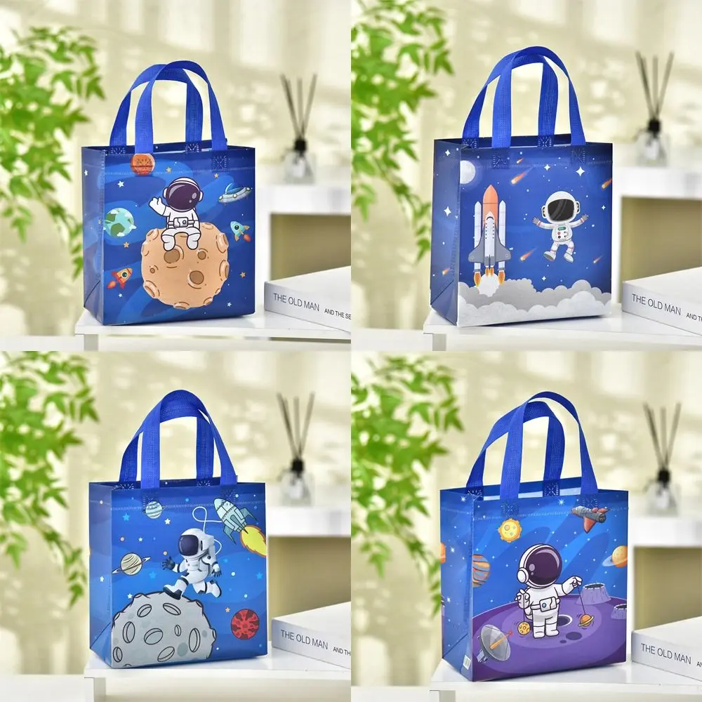 Cute Non-woven Fabric Printed Handbag Cartoon Print Astronaut Toy Storage Backpack Large Capacity Portable Shopping Pouch