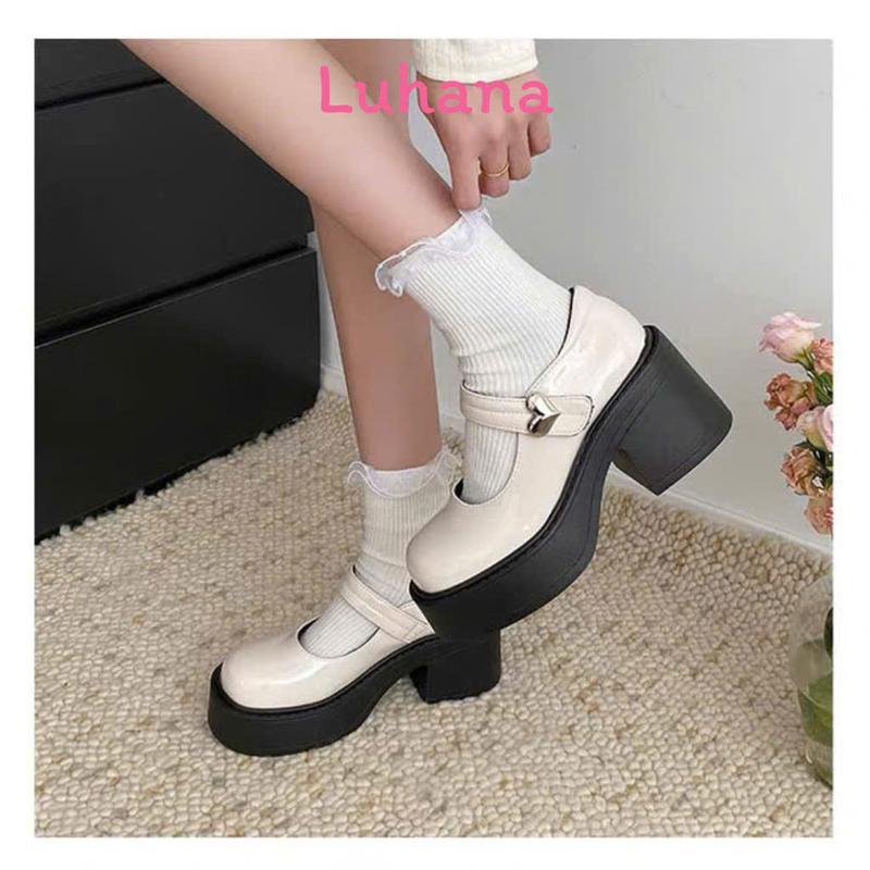 Luhana giày lolita nữ đế cao thời trang phong cách hiện đại mary jane giày cao gót đế đốc đẹp xinh 7