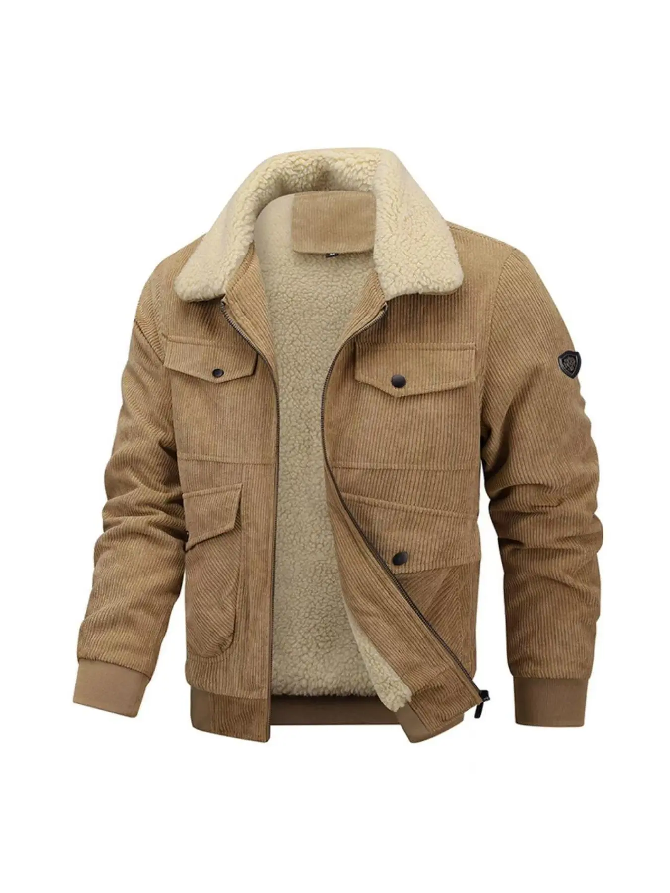 Men's Regular Fit Pocket Zipper Jacket, Casual Thermal Lined Long Sleeve Outerwear for Fall & Winter, Men's Clothes for Daily Wear