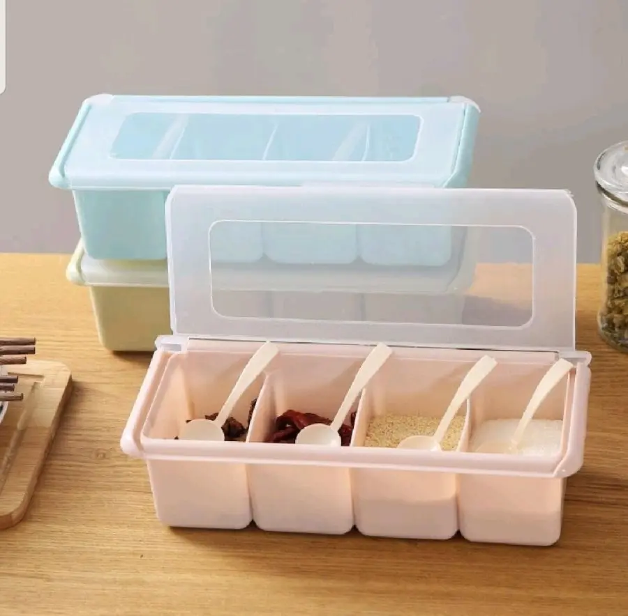 【COD】4 IN 1 TEMPAT BUMBU DAPUR 4 SEKAT FREE SENDOK KOTAK BUMBU 4 SEKAT TOPLES