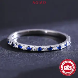 Cincin Ekor Wanita S925 Slim Biru Dan Putih Halus Zircon 5A