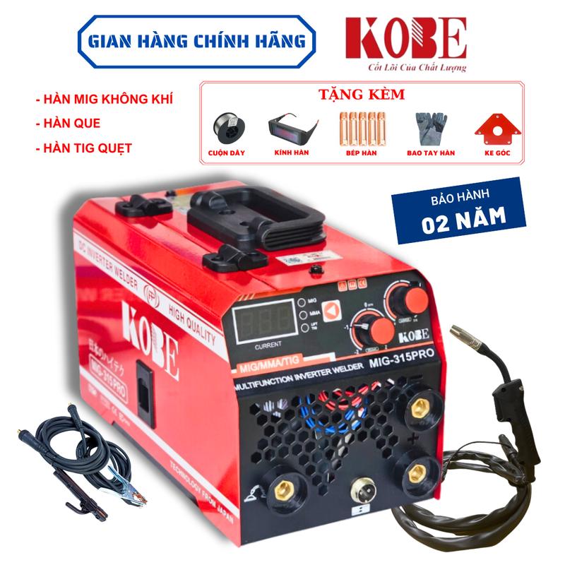 Mới Máy hàn MIG không dùng khí KOBE 315Pro hàn mic không dùng khí và hàn que 2 nút chỉnh chân cắm kìm hàn que riêng tiện lợi