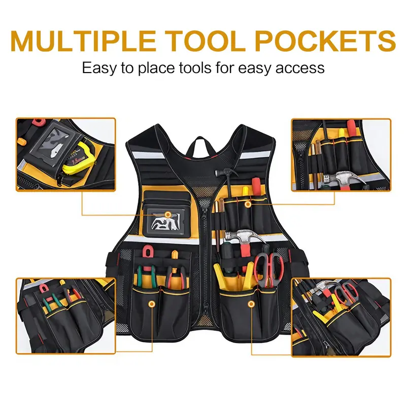 Multifunctional Outdoor Work Vest, Adjustable Breathable Tool Storage Vest, Multi-pocket Tool Organizer for Car Repair, Construction, Gardening 2