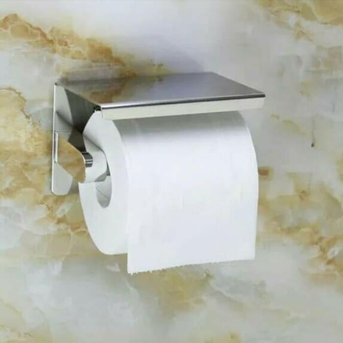 Tempat Tisu Toilet Stainless Tissue Gulung Roll Handphone HP Holder 1