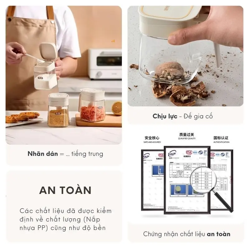 Hũ đựng gia vị vuông thủy tinh có thìa FEEKA chống ẩm, lọ thủy tinh vuông đựng gia vị thông minh 300ml 5