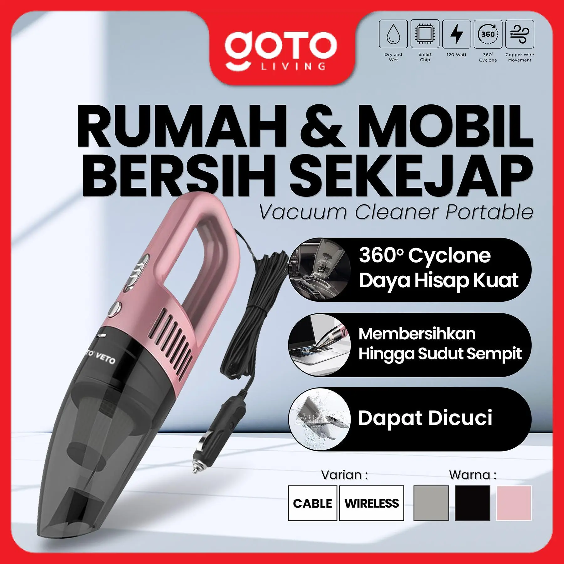 (Special Offer) Goto [COD] Veto Vacuum Cleaner Alat Penyedot Debu Mobil Portable Wireless