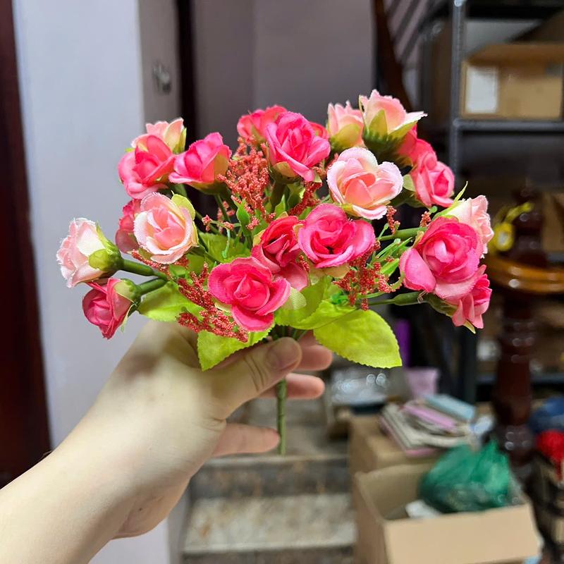 Cụm Hoa Hồng Nhí bông nở, 1 Cành 21 Bông hoa, cao 30cm decor cắm bình để bàn 1