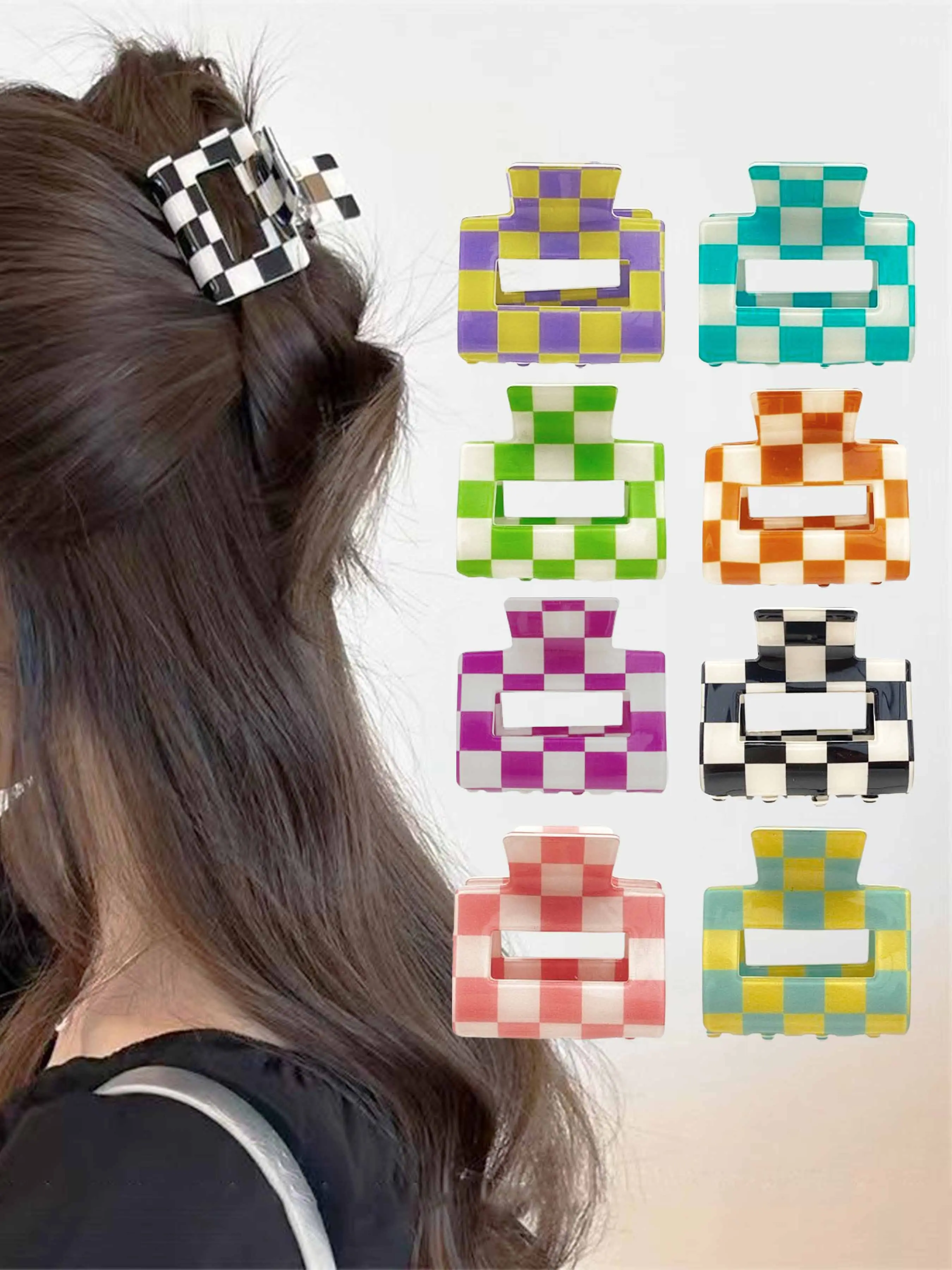 Checkerboard Pattern Hair Claw, Casual Versatile Hair Accessories for Women, Minimalist Headwear Suitable for Thick Hair, Fashion Hair Accessories for Party, Daily Clothing Decor
