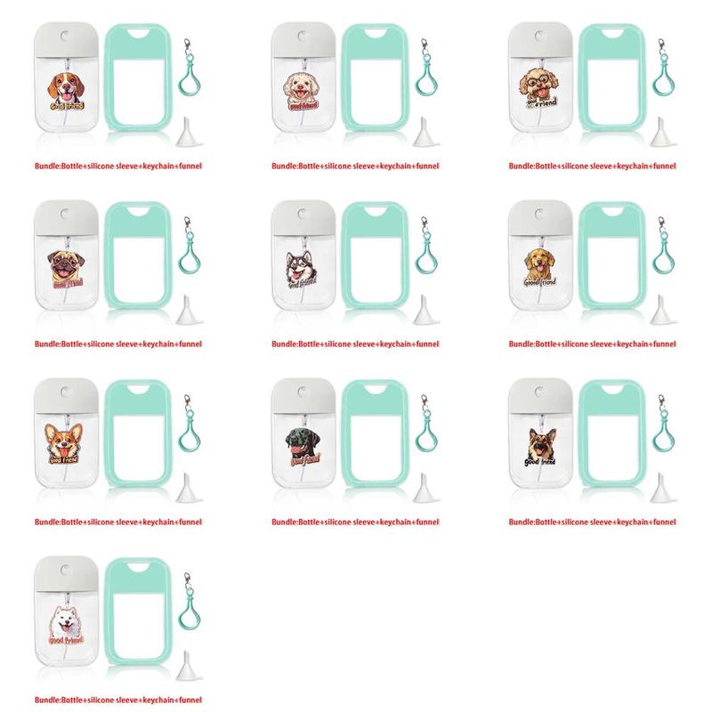 Product Introduction of Cute Dog Pattern Perfume Spray Bottle with Keychain, 1 Count Refillable Hand Sanitizer Storage Case, Empty Bottle for Home Office Outdoor Travel, Tin 4
