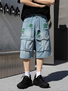 Men's Street Style Ripped Denim Shorts, Loose Casual Comfy Jeans for Summer, Fashion Men's Bottoms for Daily Wear, Cotton