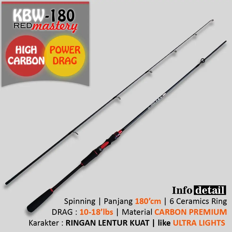 Joran Pancing Ultralight UL Joran Baitcasting BC Casting Joran Sambung Carbon Fiber|Joran Kbw Red Spinning UL 2 Segment Stike Mancing Tongkat Pancing Pinggir Laut Pantai Size 180cm-210cm-240 Pilih Sesuai Selera Alat Ikan Alat Ikan Lure