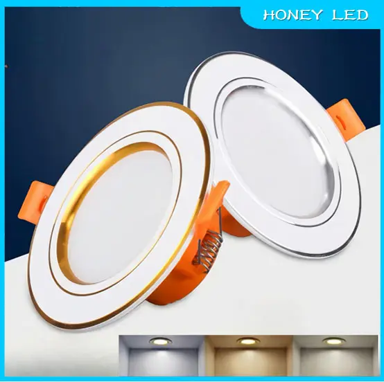 Lampu LED Downlight praktis Plafon 5W 3Warna Gold+Silver ( Putih+WW+Kuning)
