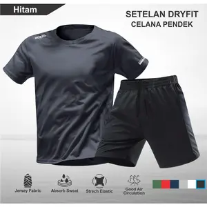 Setelan Olahraga Pria Dryfit Polos 1 Set Baju Jersey Sport Unisex dan Dryfit Celana Pendek TANPA SAKU Paket Hemat
