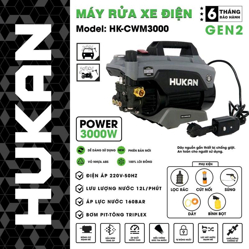 Máy rửa xe điện Hukan CWM3000 công suất 3000W, motor dây đồng, có chỉnh áp
