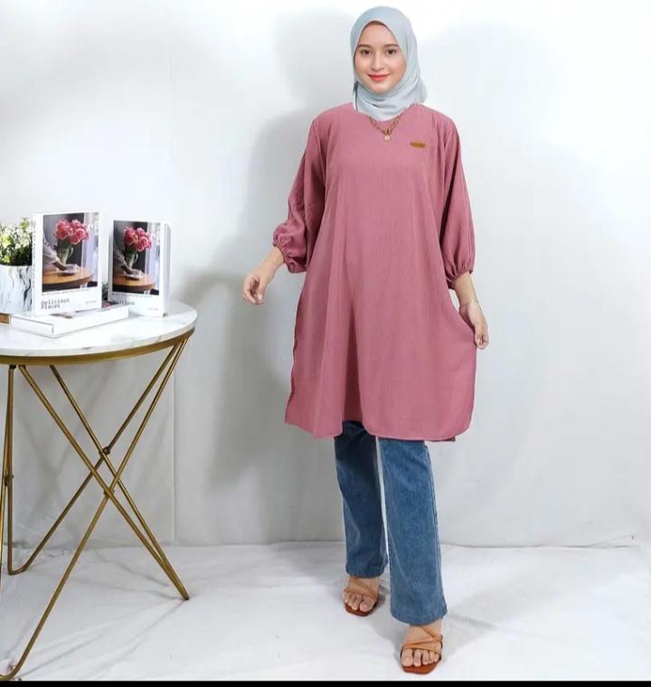 Atasan Tunik Polos Crinkle Airflow Tangan 3/4 / TUNIK POLOS cringkle airflow premium wanita muslim 3