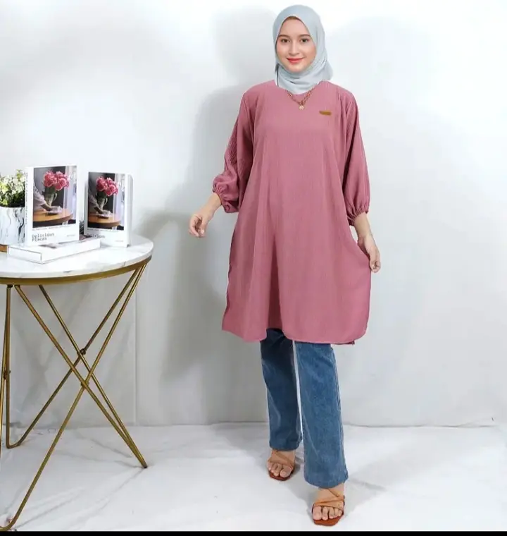 Atasan Tunik Polos Crinkle Airflow Tangan 3/4 / TUNIK POLOS cringkle airflow premium wanita muslim 3