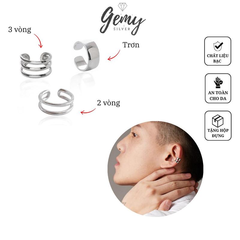 Khuyên tai nam bạc nguyên chất dáng kẹp không bấm lỗ Retro (1 chiếc) | GEMY K81