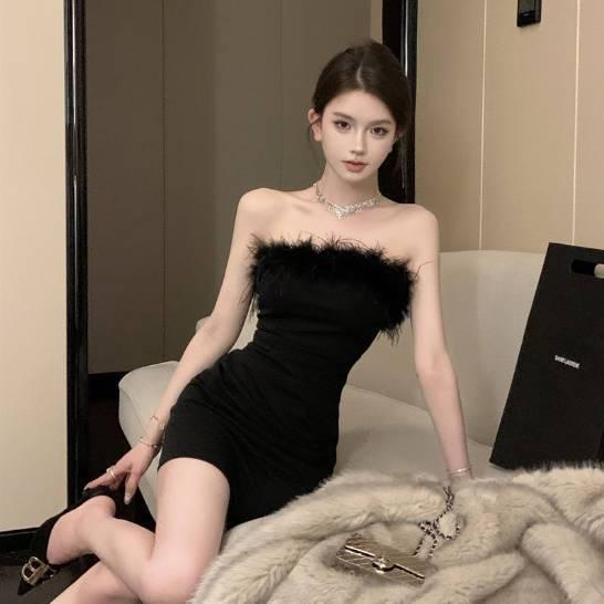 Đầm Bodycon, Phong Cách Thái Lan, Không Dây Gợi Cảm, Có Dây Đeo Lông Mịn, Thanh Lịch Và Bó Sát, Váy Ngắn Cao Cấp, Dành Cho Phụ Nữ, Người Nổi Tiếng Mới 4
