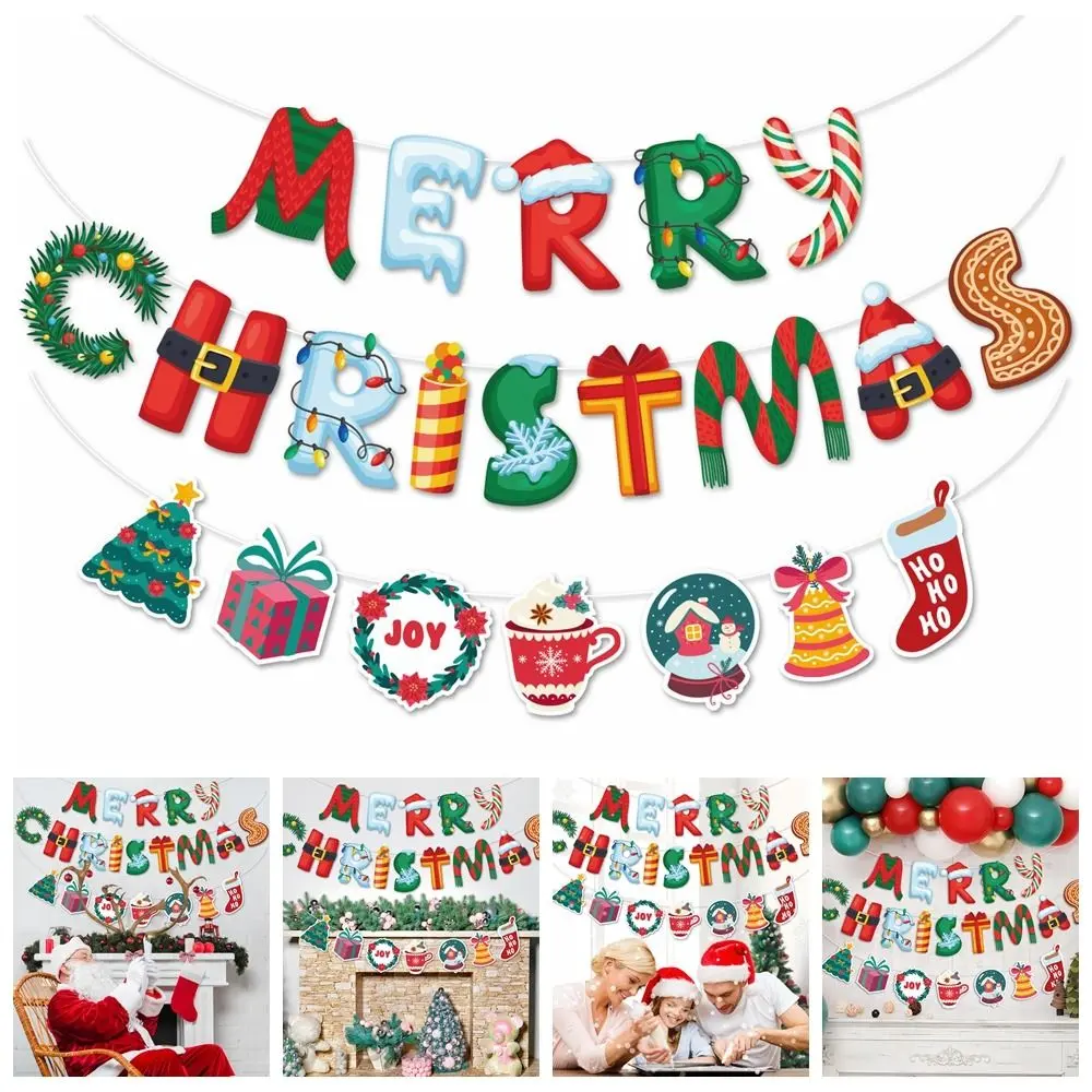 Balloom Bunting Festive Christmas Pull Flag Letter Cartoon Christmas Banners Paper Hanging Merry Christmas Flag Party