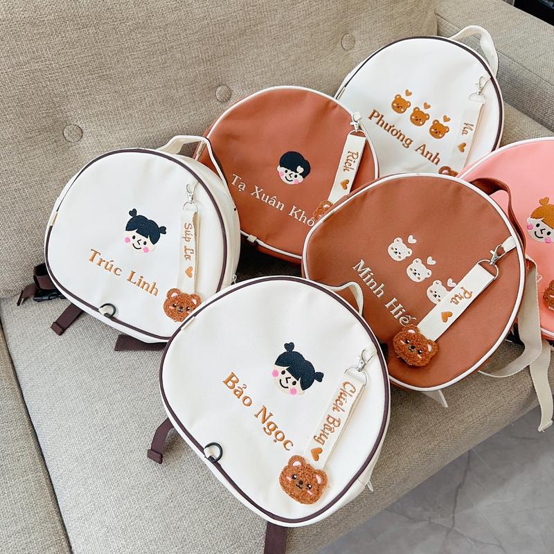 (THÊU TÊN) Balo thêu tên bé theo yêu cầu, Balo Hạt dẻ mẫu mới phong cách Hàn Quốc - Balo bỉm sữa cho bé đi chơi, đi học balo  khắc tên