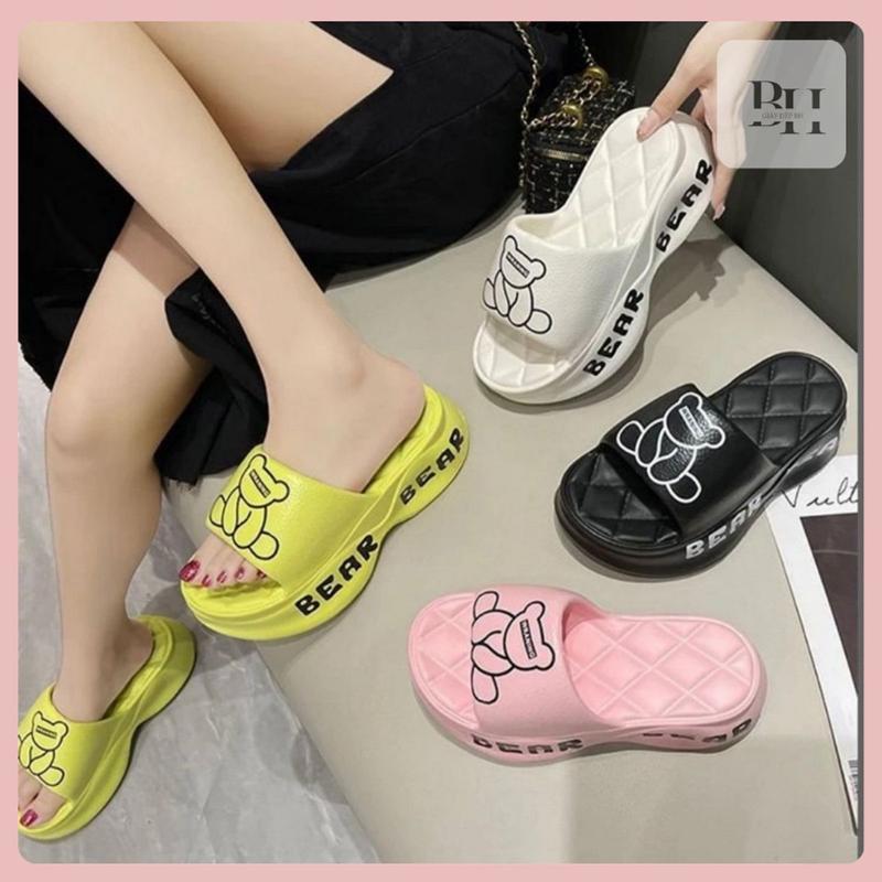 Dép Bánh Mì Nữ Họa Tiết Gấu Dễ Thương Đế Tăng Chiều Cao 6cm Chống Trơn Trượt TH2626