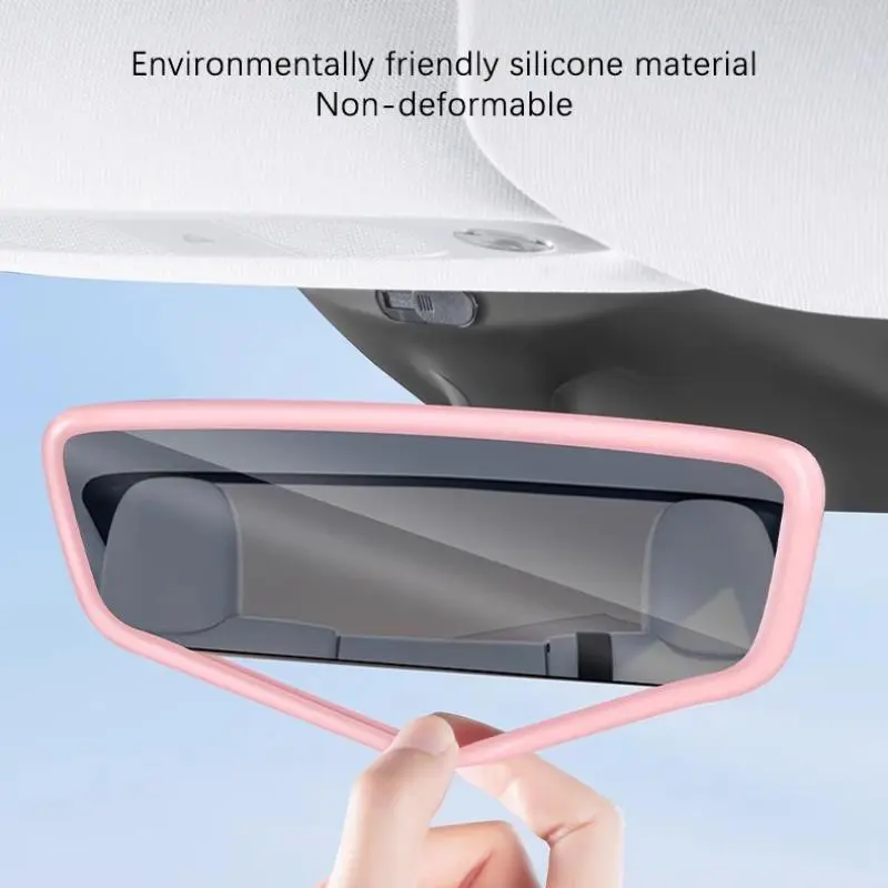Car Interior Rearview Mirror Silicone Cover, Car Interior Rearview Mirror Protective Frame, Silicone Cover Decoration for Tesla Model 3/Y 4