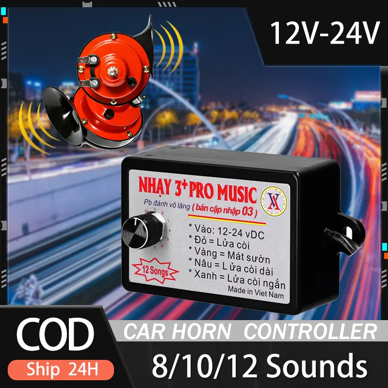 【COD 24H Ship】12v24v Universal Nhay 3+Pro car Music Horn Controller Horn Speaker Sound Control Unit with