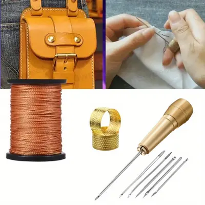 Leather Repair Tool Swift Stitch Hand Leather Canvas Repair Saddles Coat Seat Waxed Beige Thread Sewing Awl Kit