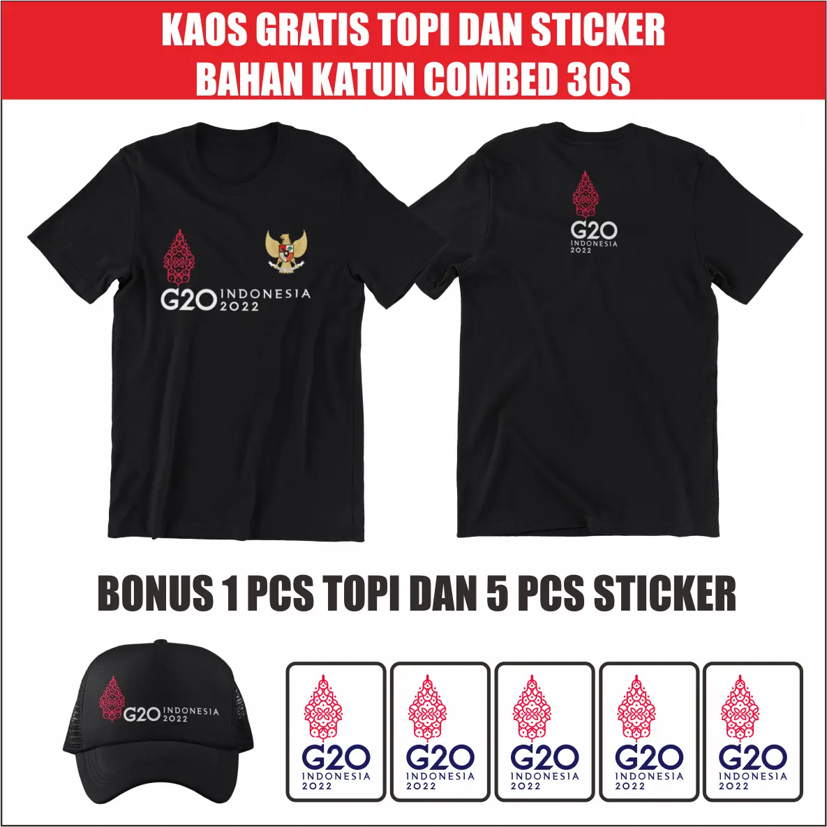 BA091 Kaos Gratis Topi dan Sticker G20 Indonesia 2022