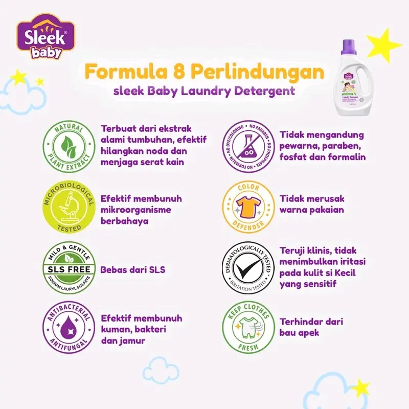 Sleek baby laundry detergent 900ml refill 900 ml sleek sabun cuci baju cair isi ulang laundri 1