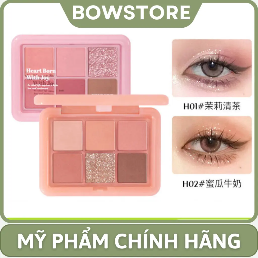 Bảng phấn mắt 6 ô Hold Live Heart Born (HL708) phù hợp make nhẹ nhàng màu nhũ lì lâu trôi makeup hàng ngày 10g