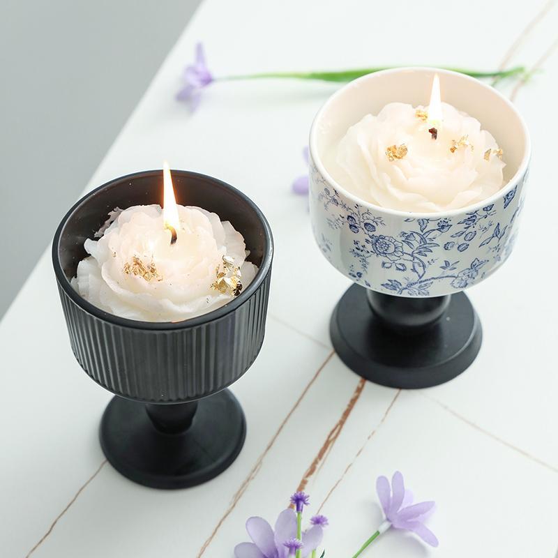 Peony Flower Design Candle Holder, 1 Count Vintage Candle Holder with Candle Wick, Aromatherapy Candle for Home Decor, Vanity Decor Accessories, Ornaments 4
